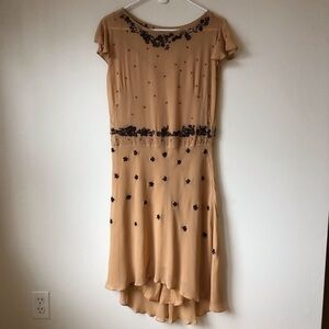 Max Studio fairiecore silk dress flutter sleeves beaded embroidered lined